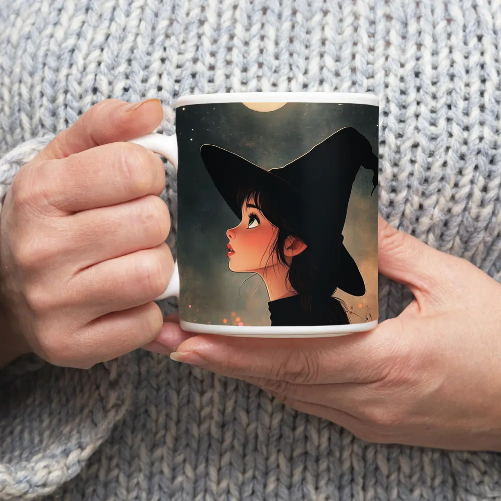 Anime Witch Girl Moonlit Night Sky – Mugs