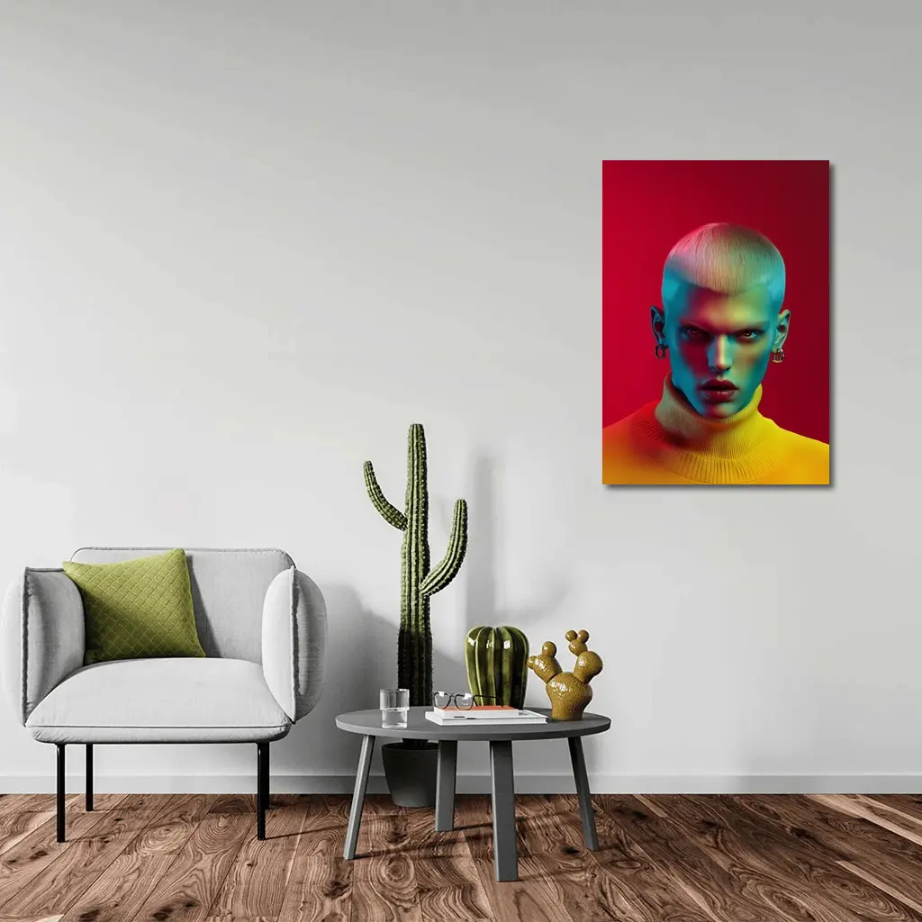 Neon Portrait Bold Fashion Red Background – Wall Art