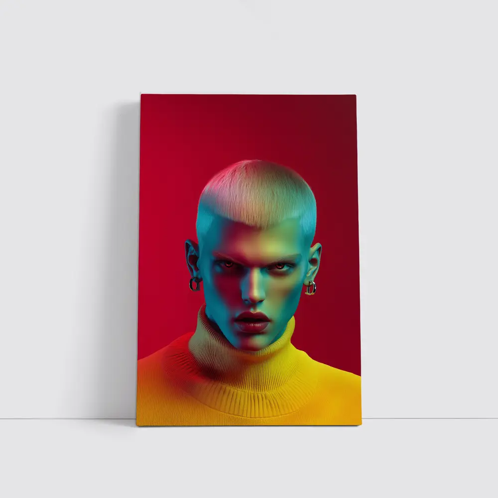 Neon Portrait Bold Fashion Red Background – Wall Art