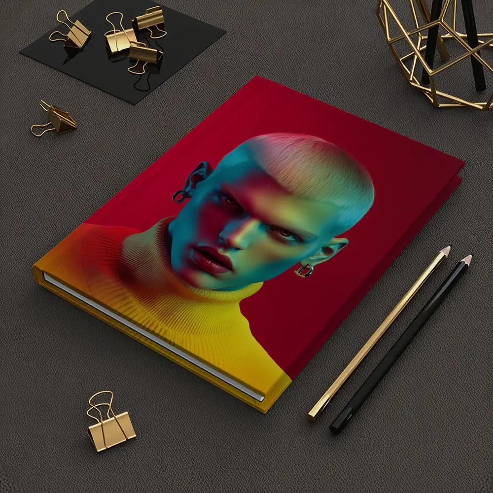 Neon Portrait Bold Fashion Red Background – Notebooks