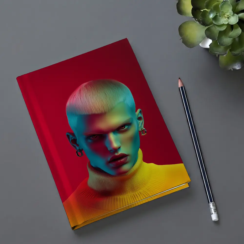 Neon Portrait Bold Fashion Red Background – Notebooks