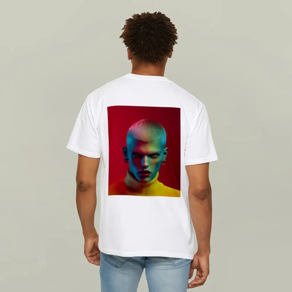 Neon Portrait Bold Fashion Red Background – T-Shirts