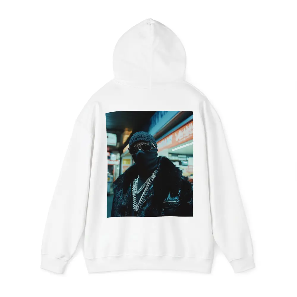 Masked Figure Night City Street Scene – Hoodies