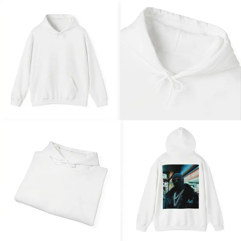 Masked Figure Night City Street Scene – Hoodies