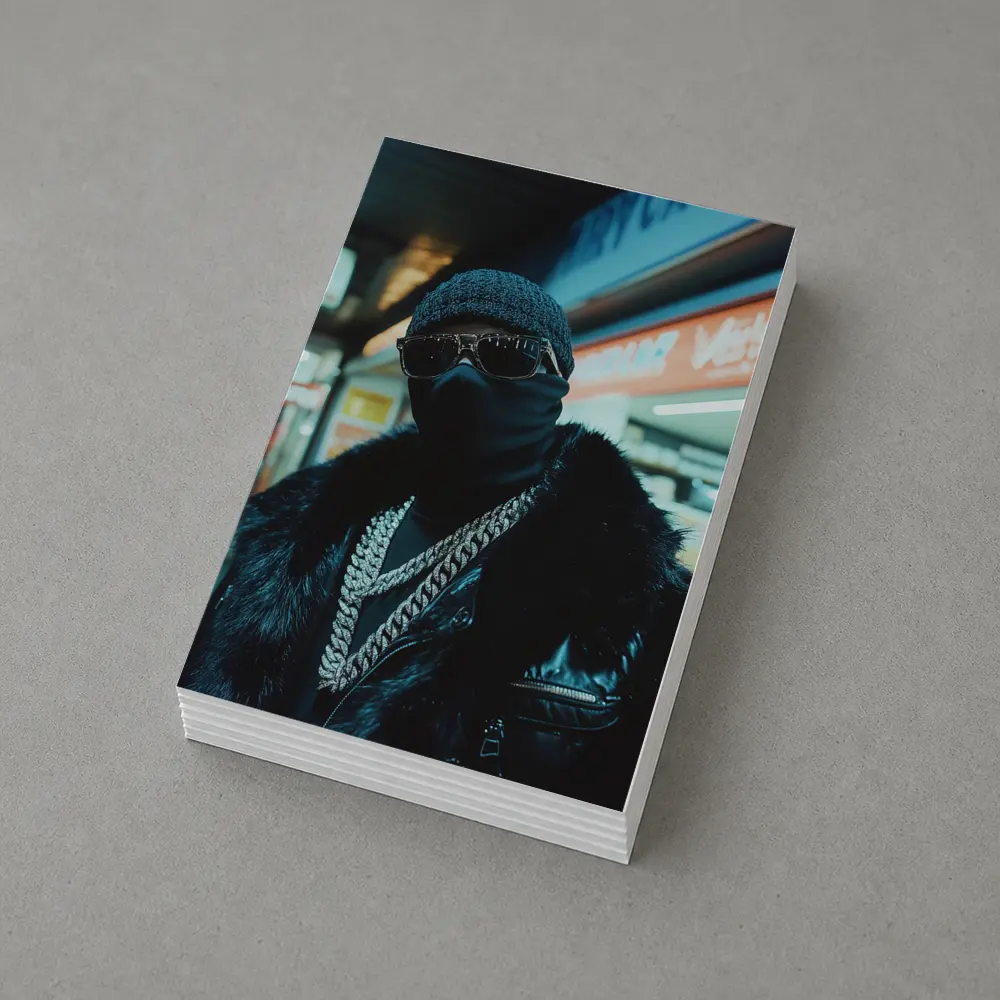 Masked Figure Night City Street Scene – Postcards
