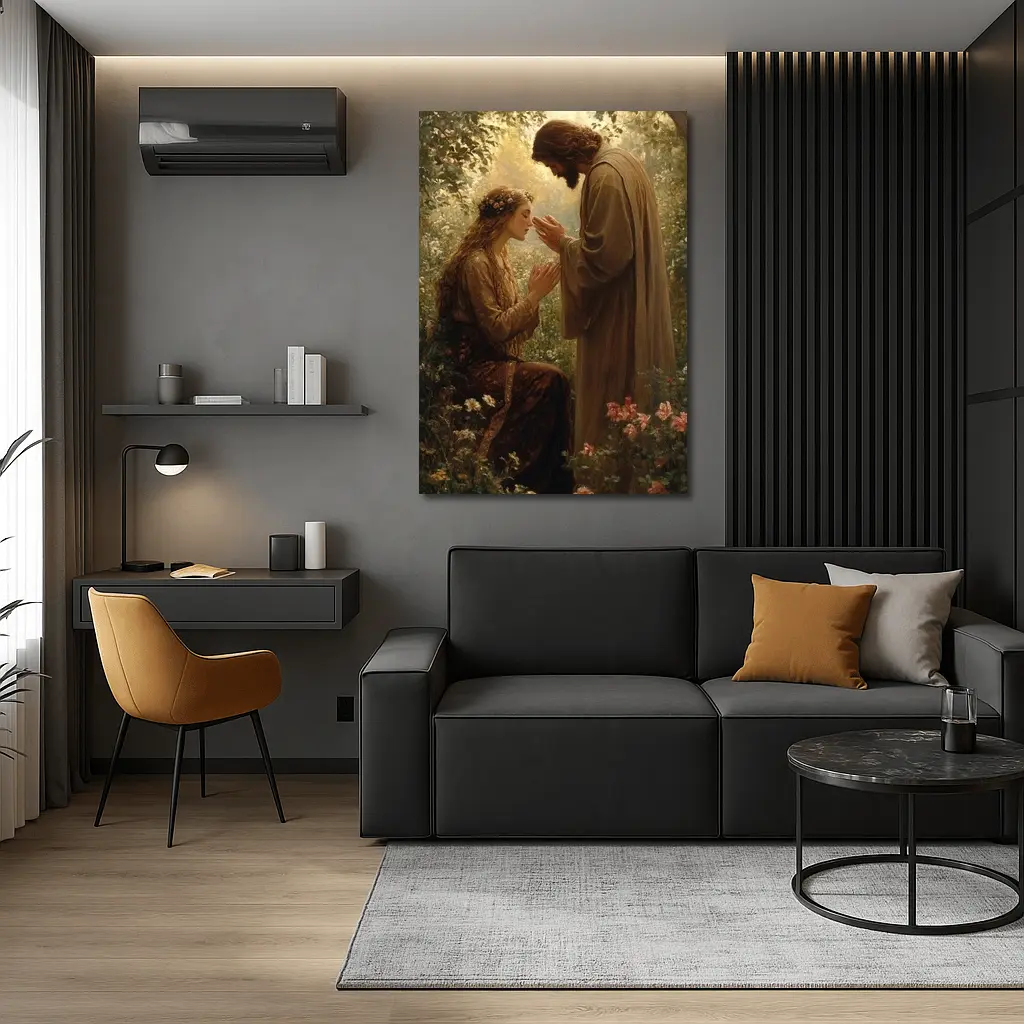 Jesus Blessing Woman in Garden Painting – Wall Art