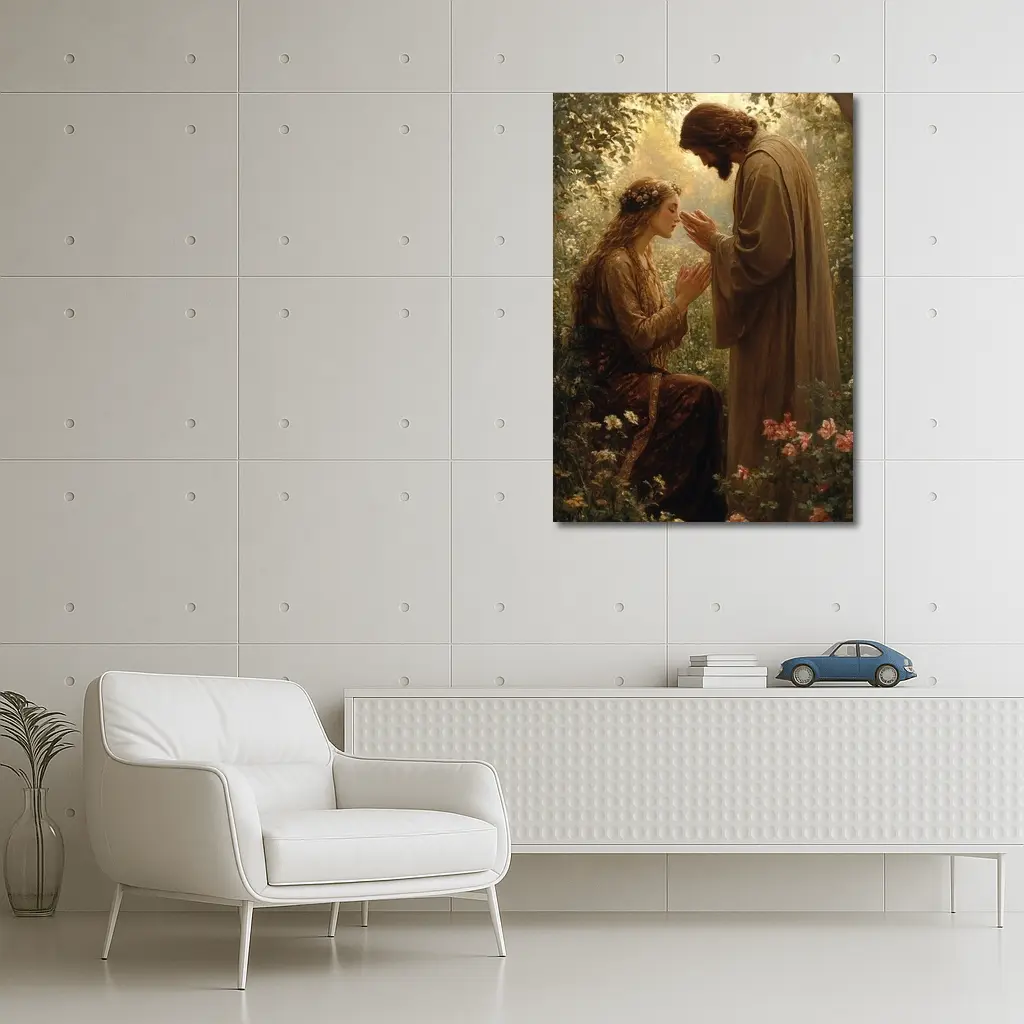 Jesus Blessing Woman in Garden Painting – Wall Art