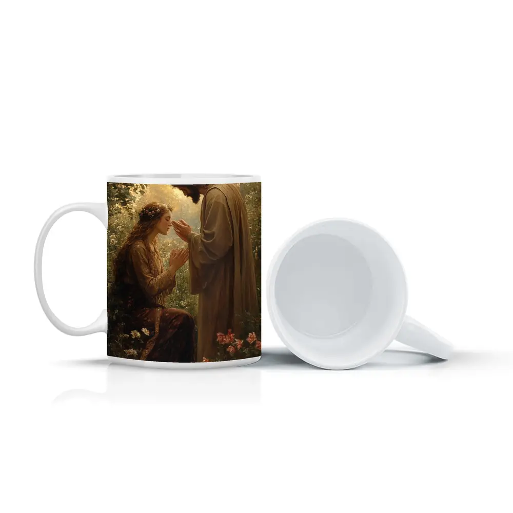 Jesus Blessing Woman in Garden Painting – Mugs