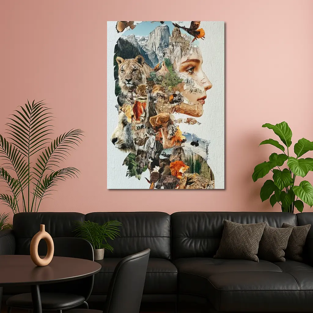 Woman Face Nature Wildlife Collage Art – Wall Art