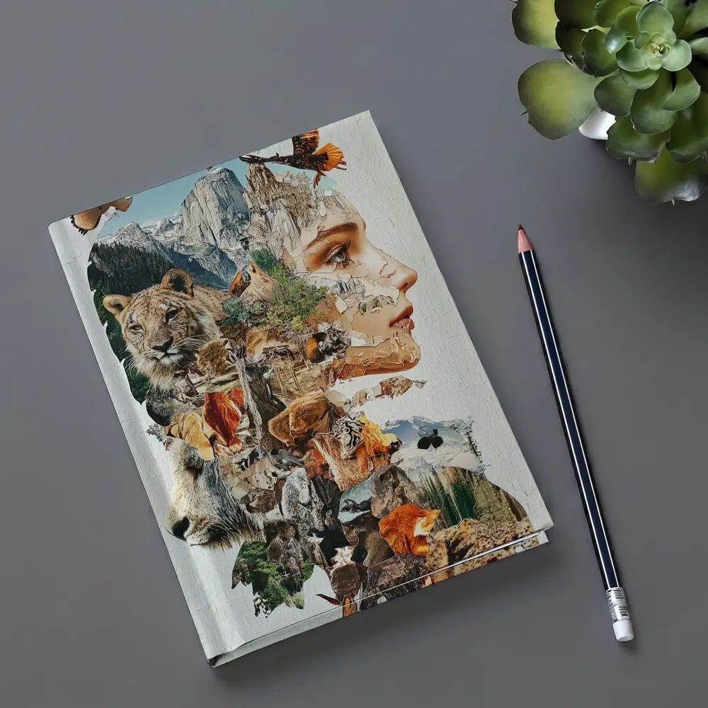 Woman Face Nature Wildlife Collage Art – Notebooks