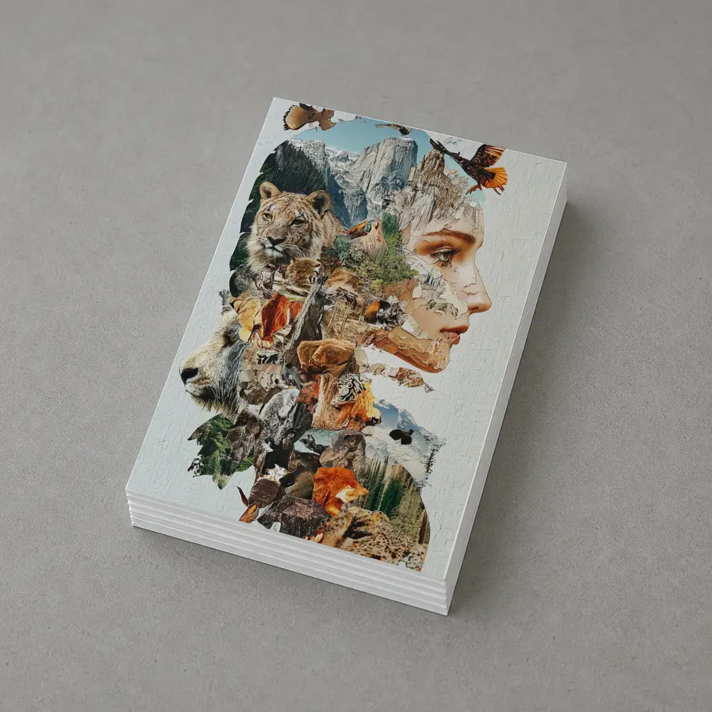 Woman Face Nature Wildlife Collage Art – Postcards