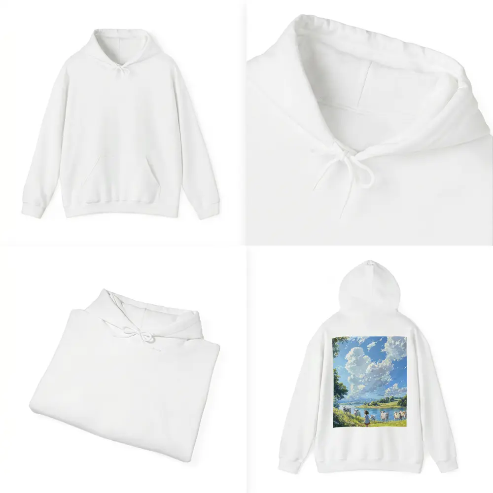 Anime Girl With Cows By River – Hoodies