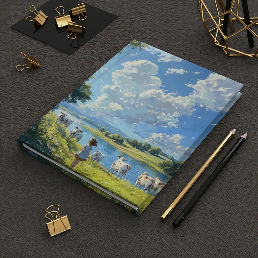 Anime Girl With Cows By River – Notebooks