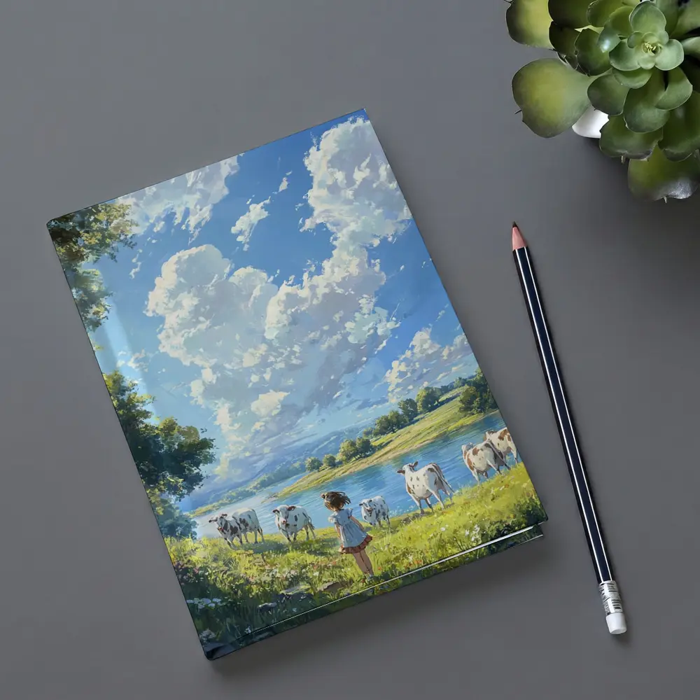 Anime Girl With Cows By River – Notebooks