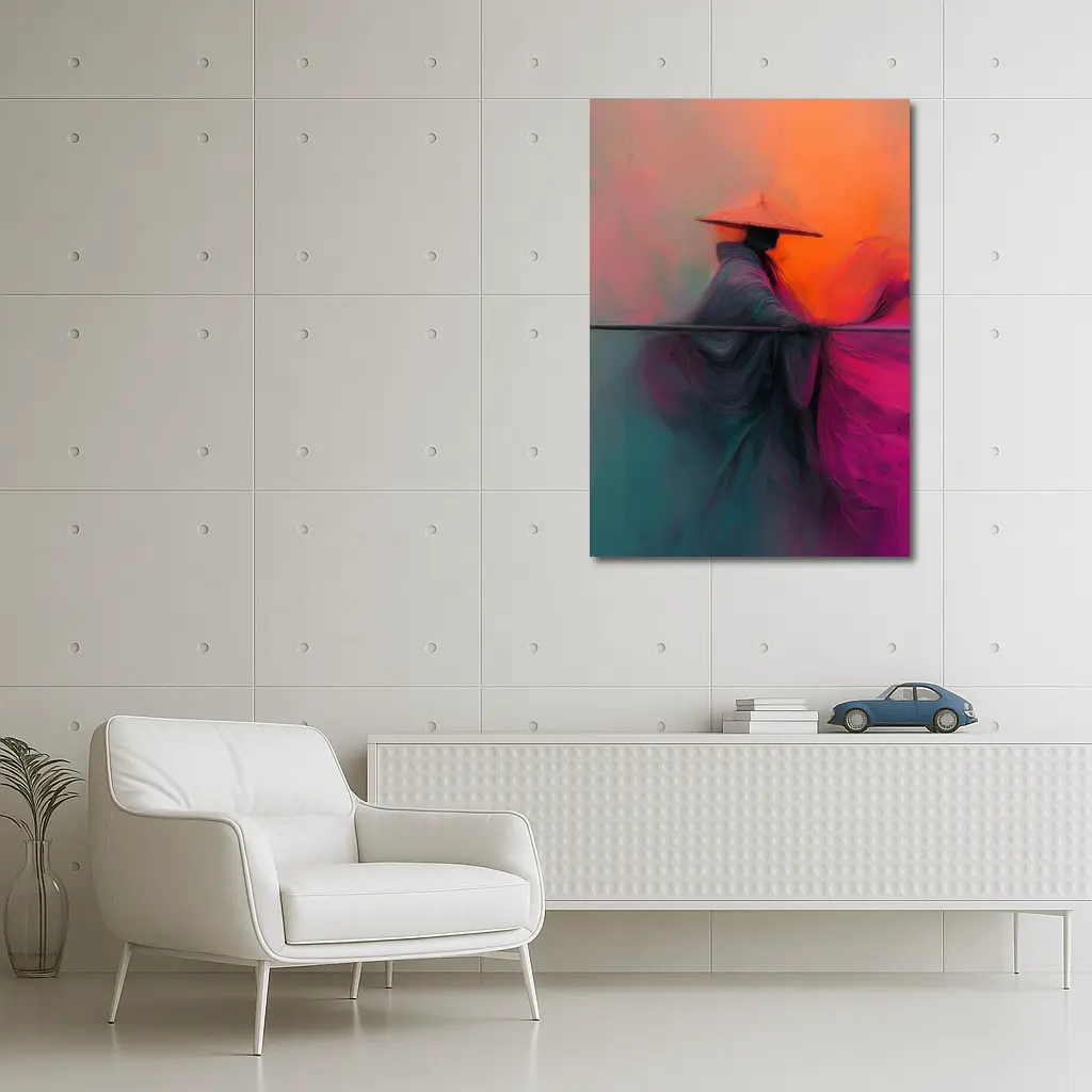 Samurai Warrior Abstract Painting Teal Orange – Wall Art
