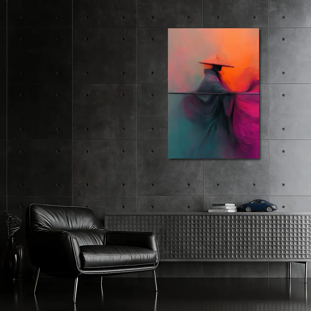 Samurai Warrior Abstract Painting Teal Orange – Wall Art