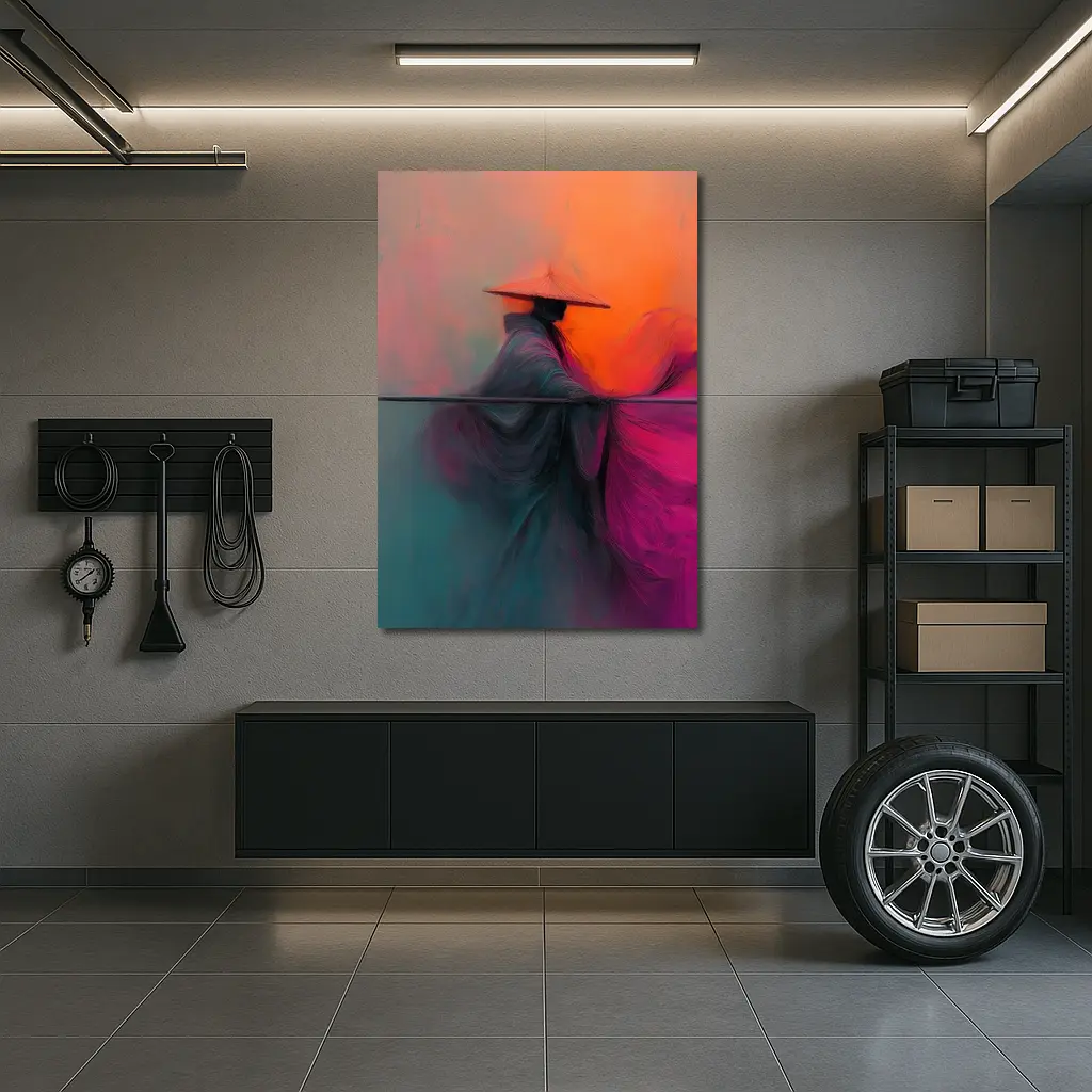 Samurai Warrior Abstract Painting Teal Orange – Wall Art