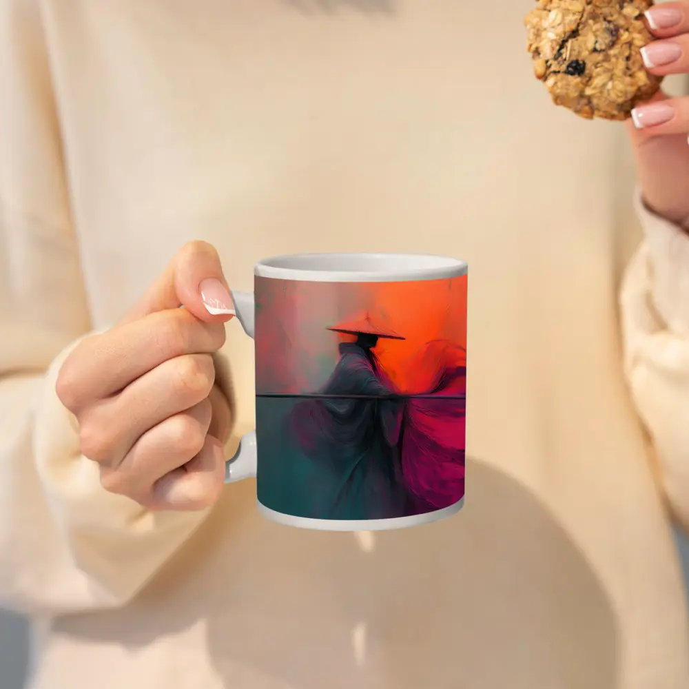 Samurai Warrior Abstract Painting Teal Orange – Mugs
