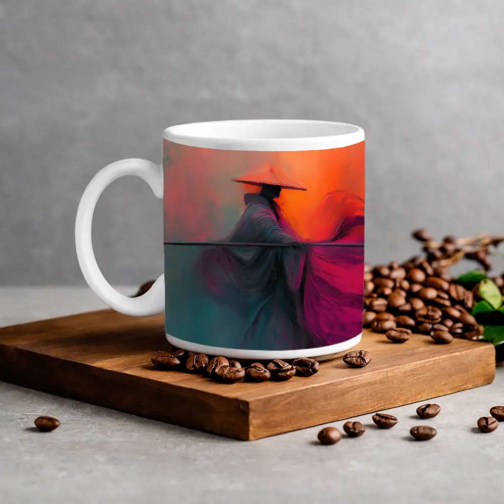 Samurai Warrior Abstract Painting Teal Orange – Mugs