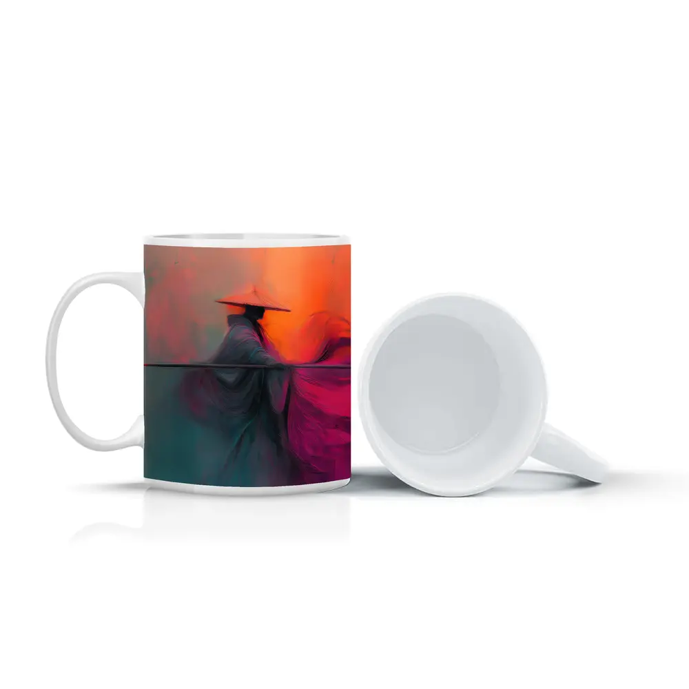 Samurai Warrior Abstract Painting Teal Orange – Mugs