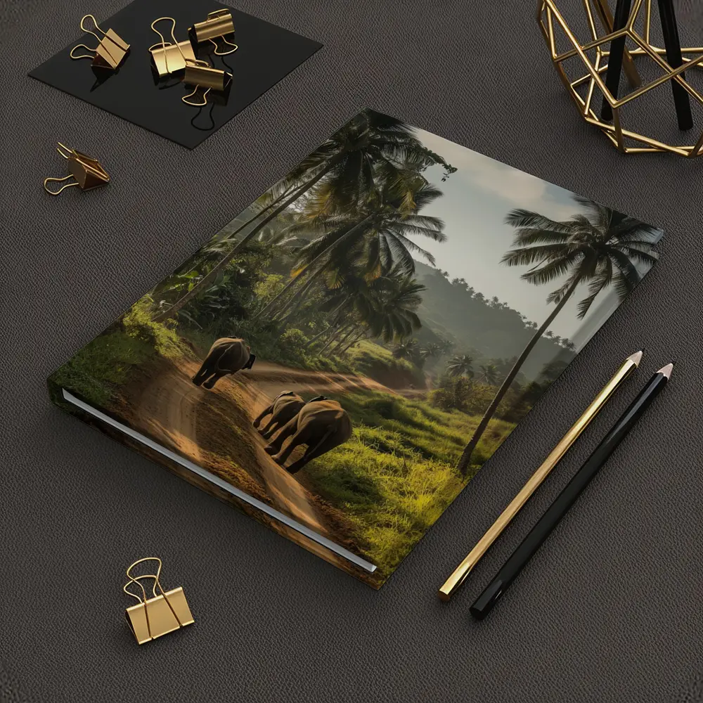 Two Elephants Walking Tropical Palm Road – Notebooks