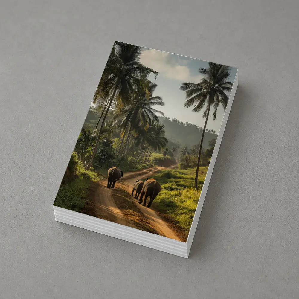 Two Elephants Walking Tropical Palm Road – Postcards