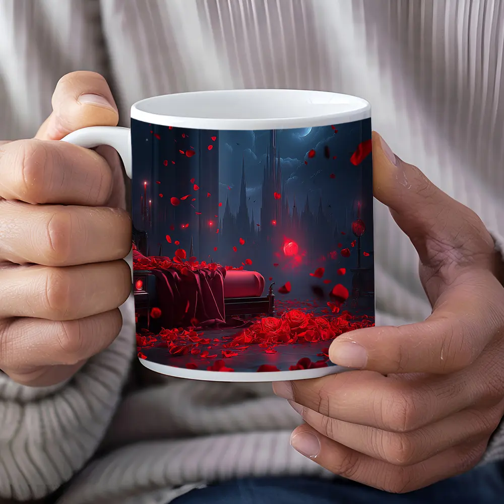 Red Rose Petals Falling Dark Gothic Night – Mugs
