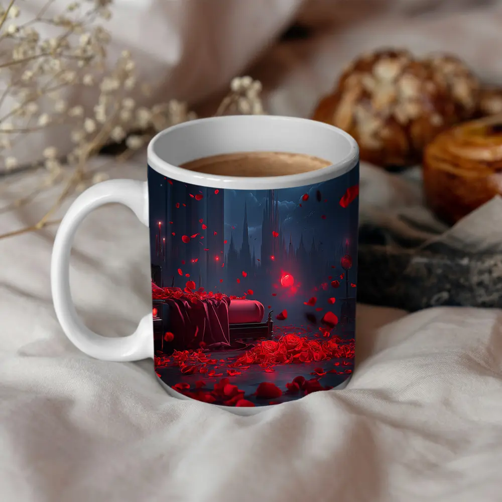 Red Rose Petals Falling Dark Gothic Night – Mugs