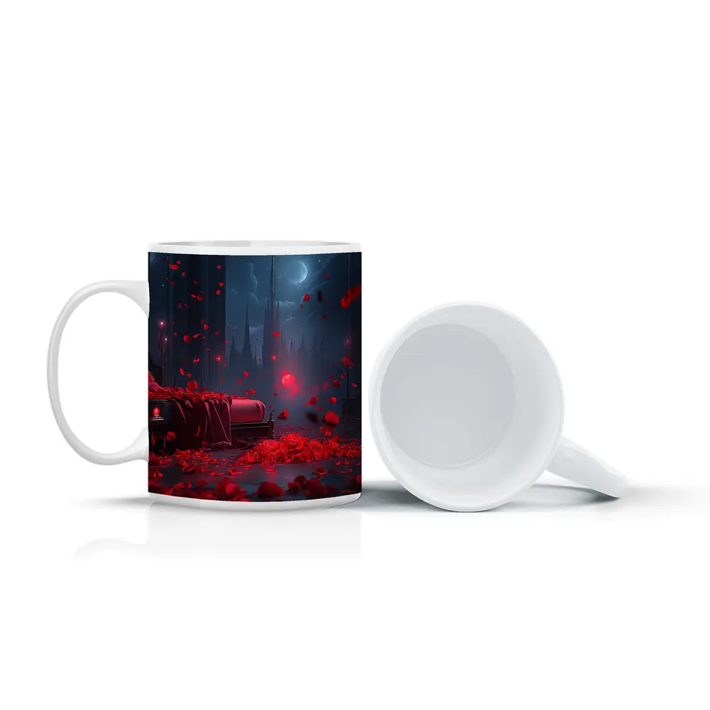 Red Rose Petals Falling Dark Gothic Night – Mugs