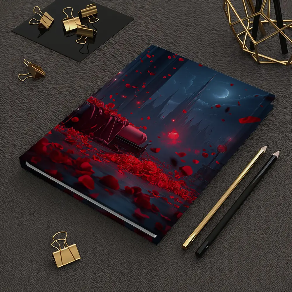 Red Rose Petals Falling Dark Gothic Night – Notebooks