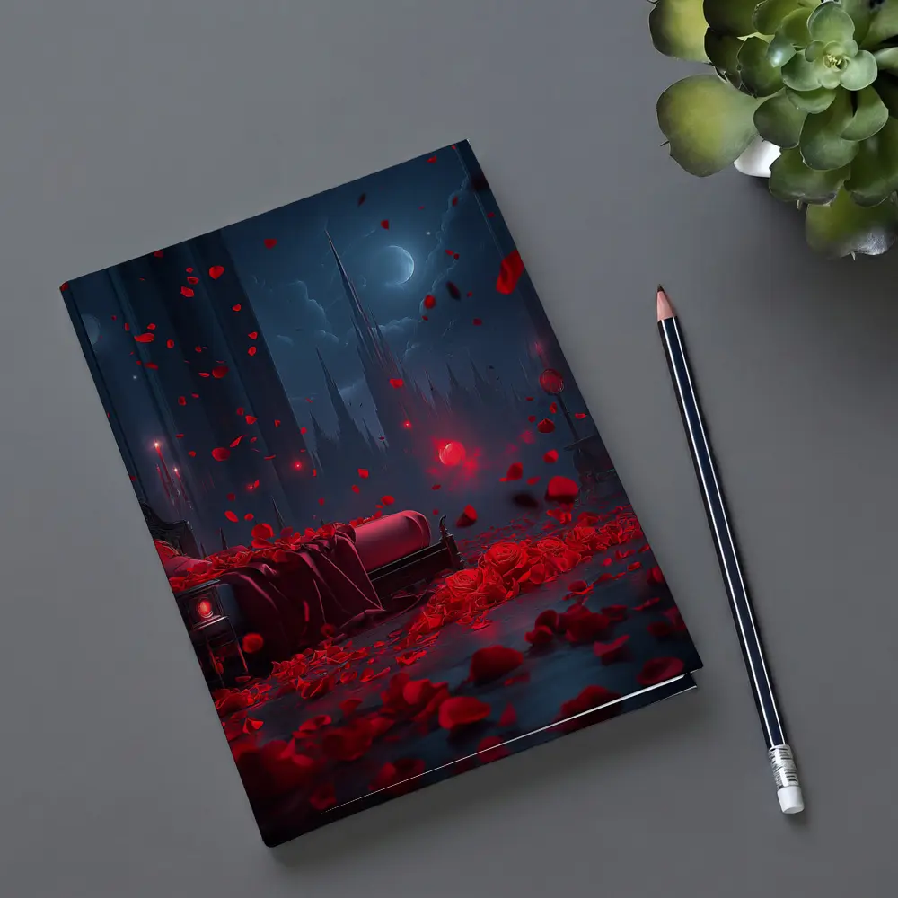 Red Rose Petals Falling Dark Gothic Night – Notebooks