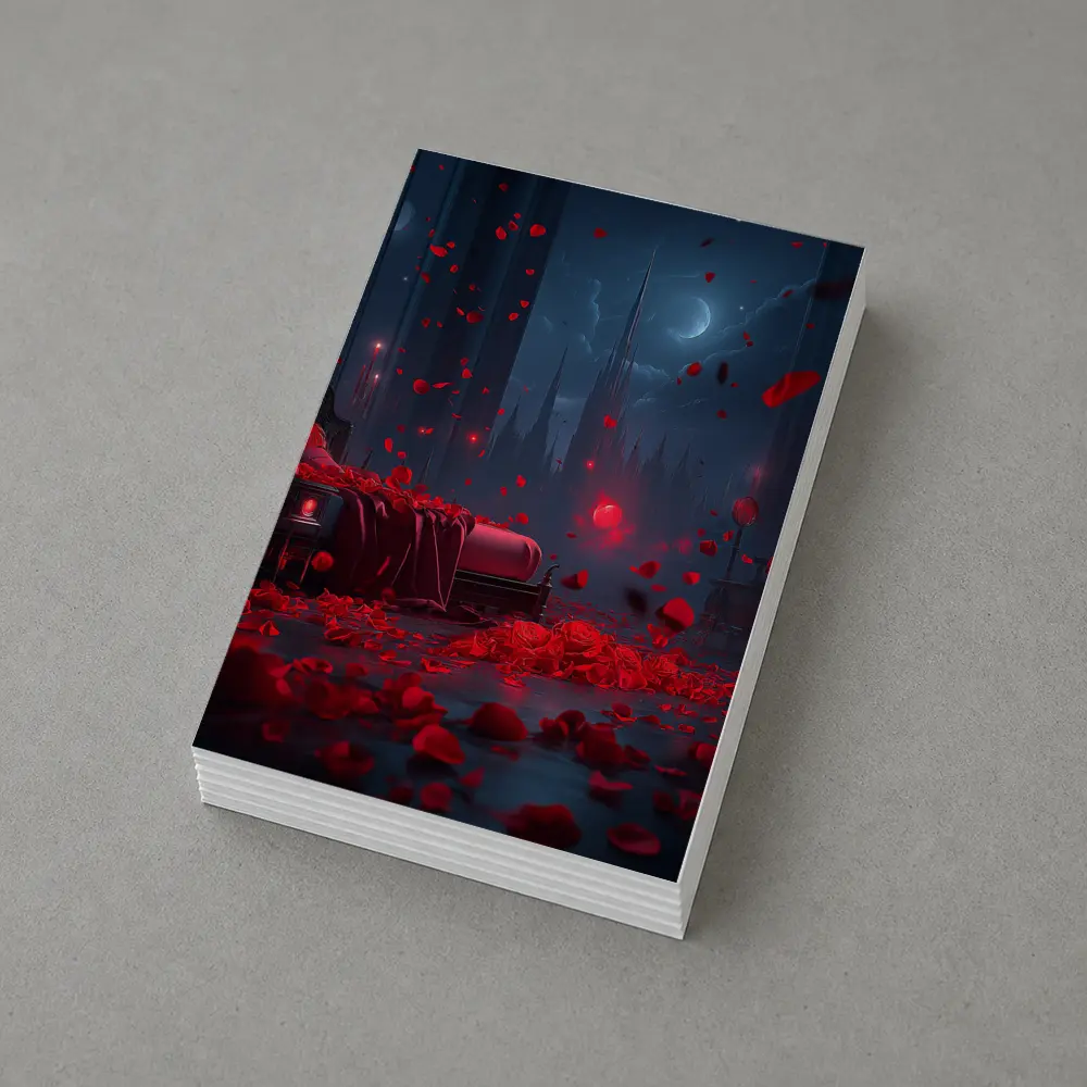 Red Rose Petals Falling Dark Gothic Night – Postcards
