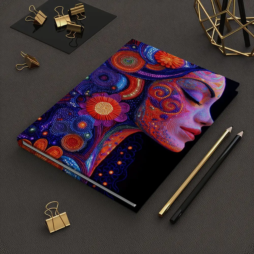 Colorful Dotwork Woman Profile Floral Art – Notebooks