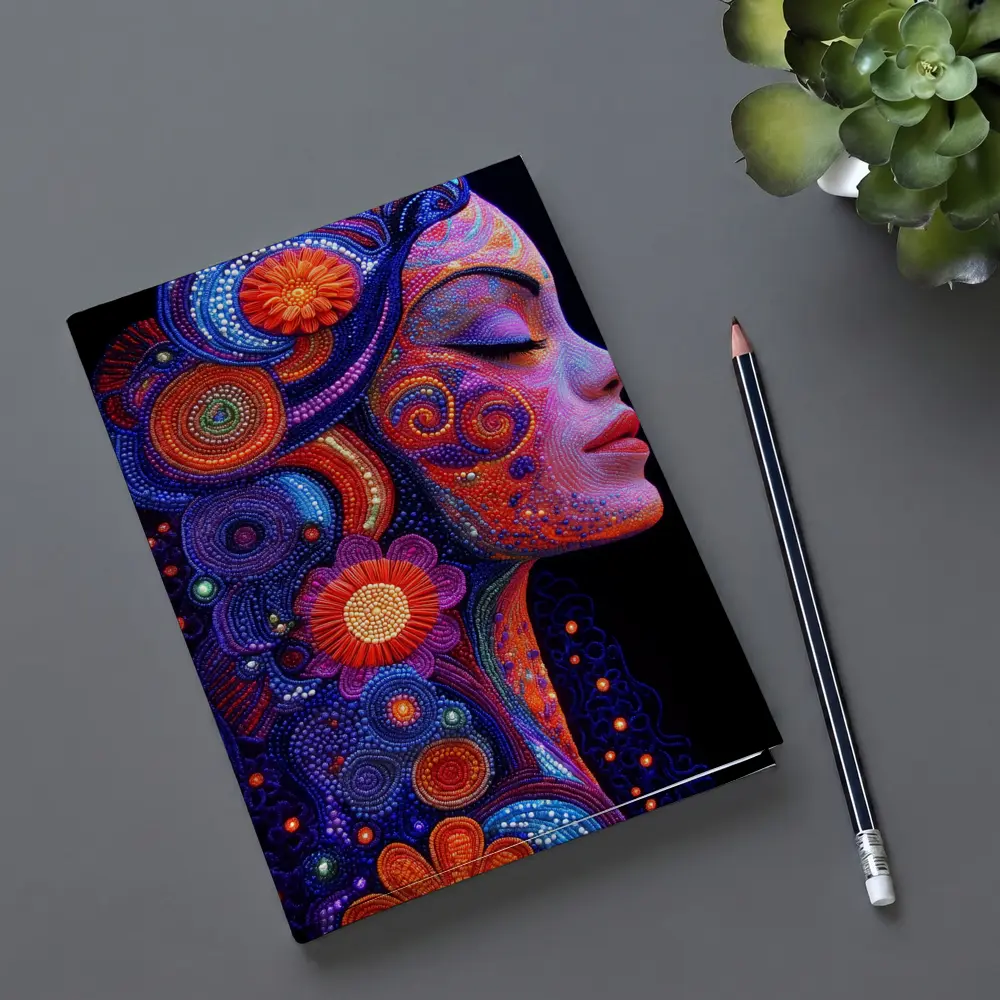 Colorful Dotwork Woman Profile Floral Art – Notebooks