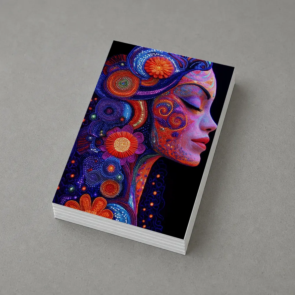 Colorful Dotwork Woman Profile Floral Art – Postcards
