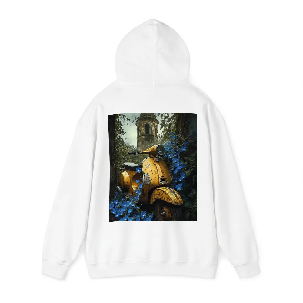 Rusty Yellow Vespa Scooter Blue Flowers Tower – Hoodies