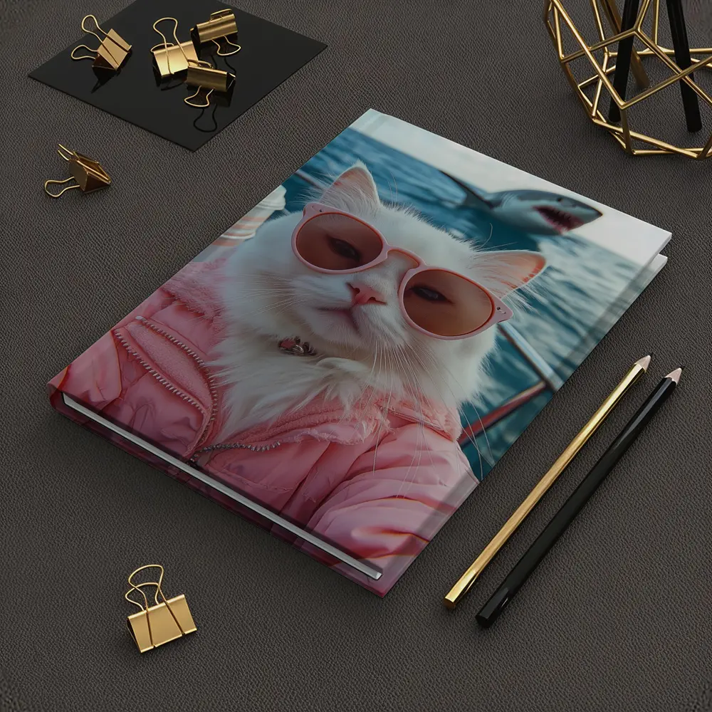 White Cat Pink Jacket Sunglasses Ocean Shark – Notebooks