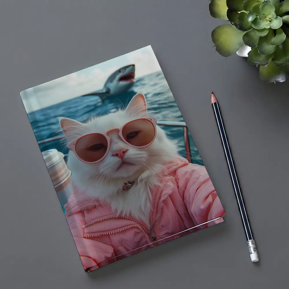 White Cat Pink Jacket Sunglasses Ocean Shark – Notebooks