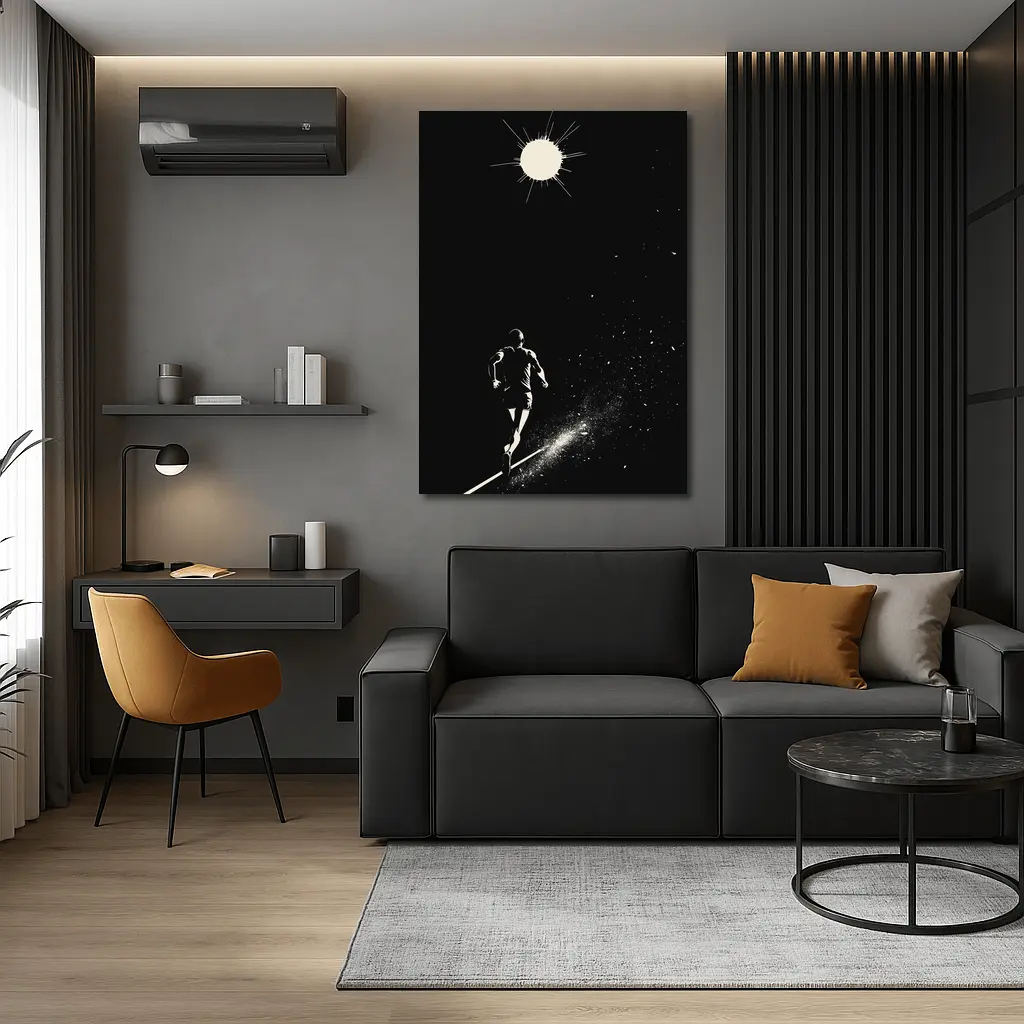 Runner Sprinting Toward Light Black Background – Wall Art