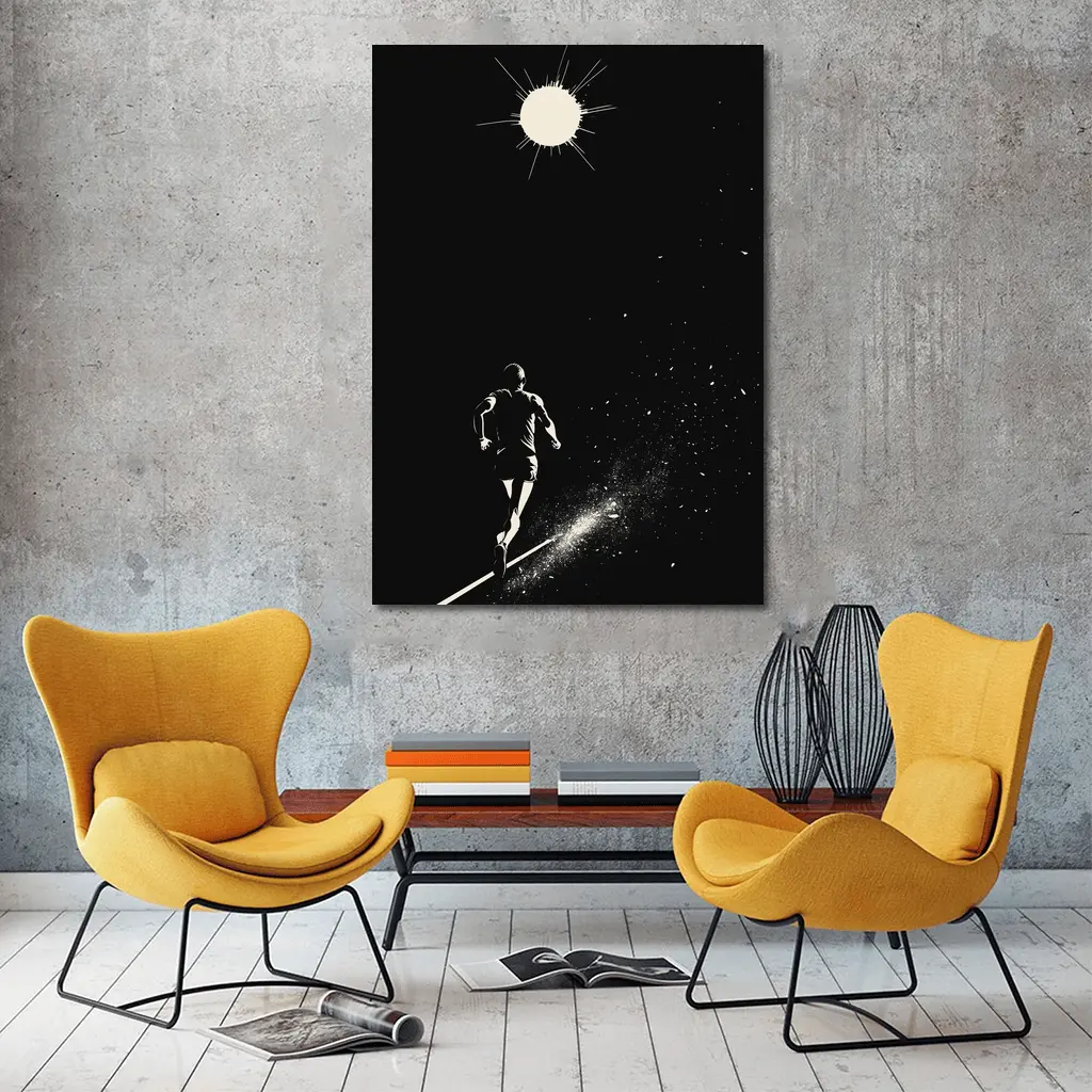 Runner Sprinting Toward Light Black Background – Wall Art