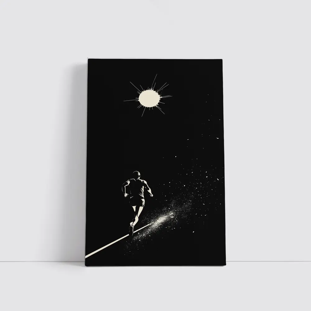 Runner Sprinting Toward Light Black Background – Wall Art