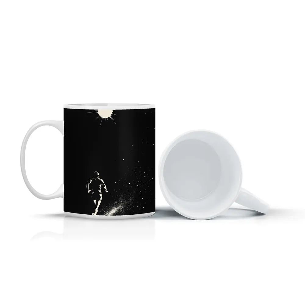 Runner Sprinting Toward Light Black Background – Mugs