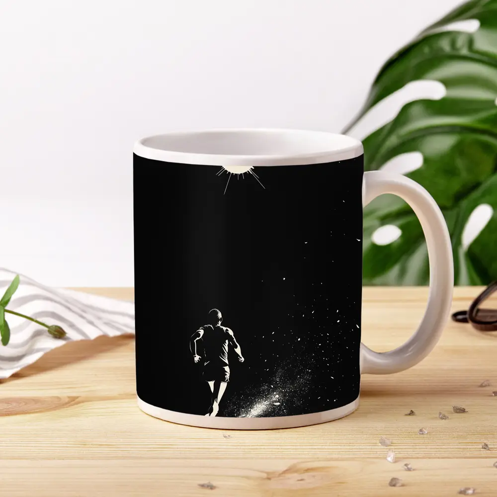 Runner Sprinting Toward Light Black Background – Mugs