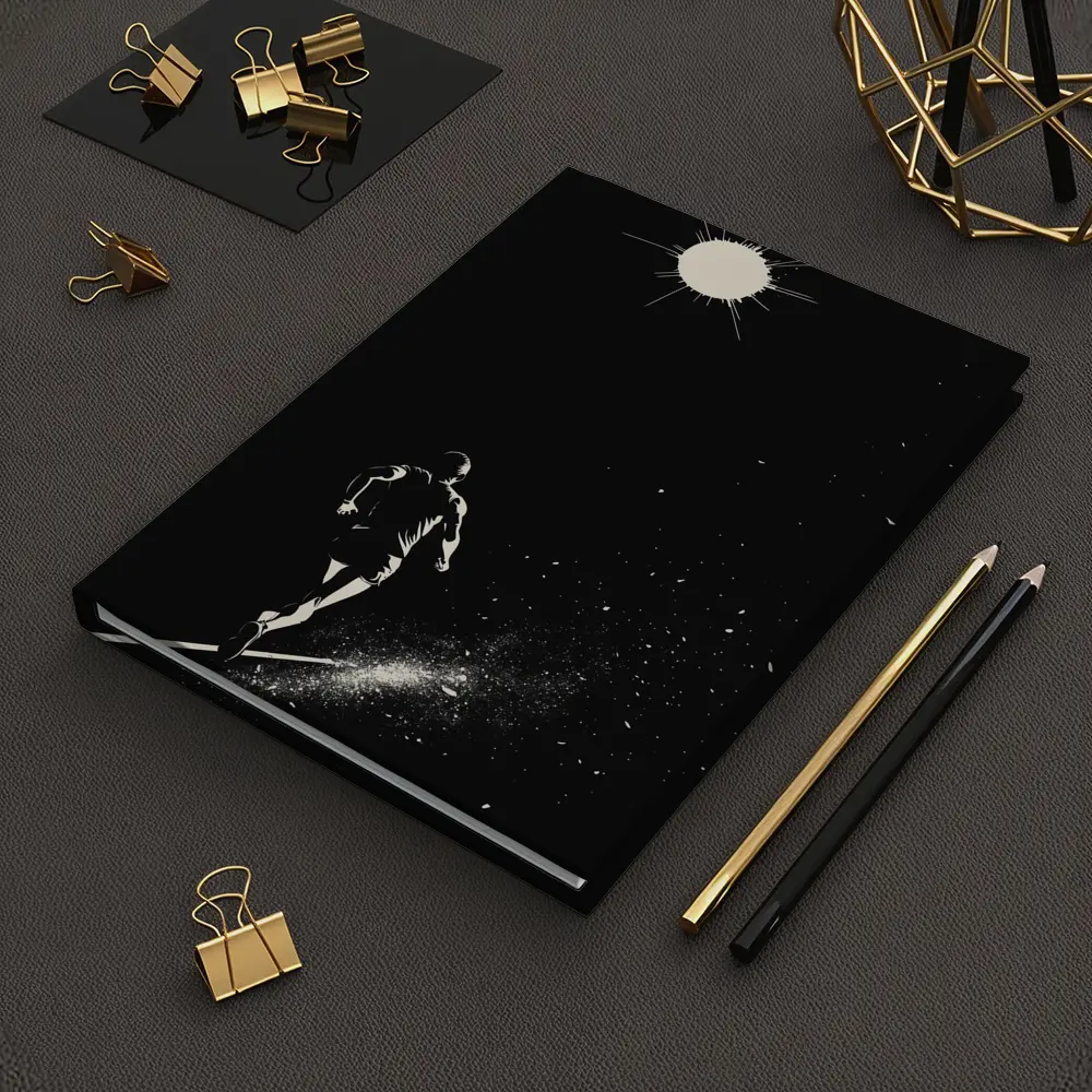 Runner Sprinting Toward Light Black Background – Notebooks