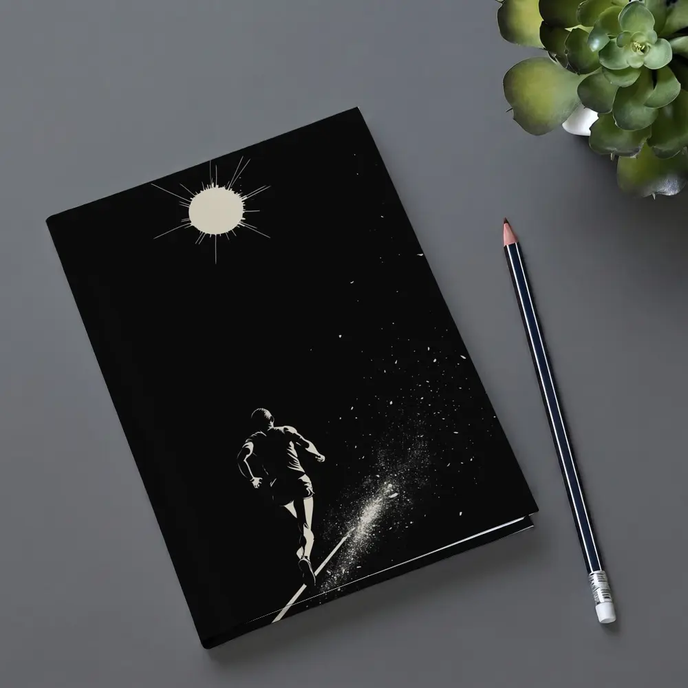 Runner Sprinting Toward Light Black Background – Notebooks