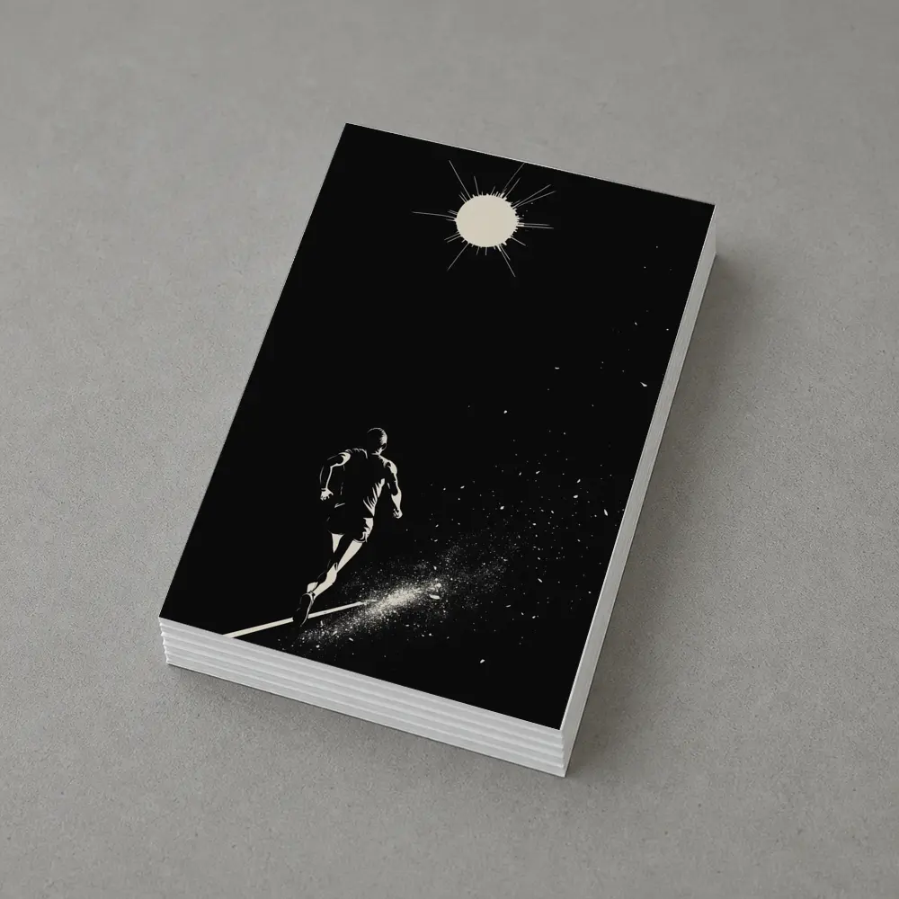 Runner Sprinting Toward Light Black Background – Postcards