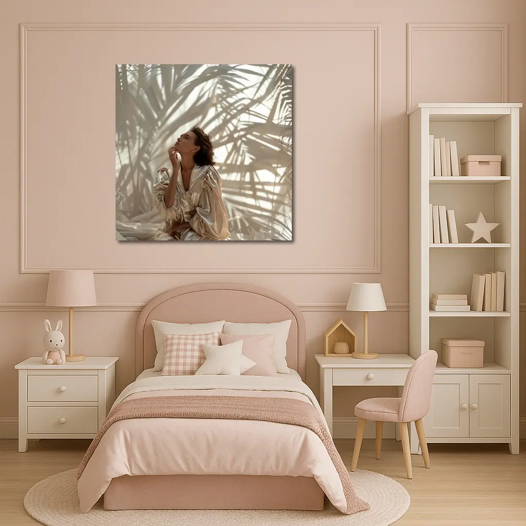 Woman in Silk Robe Palm Shadow Light – Wall Art