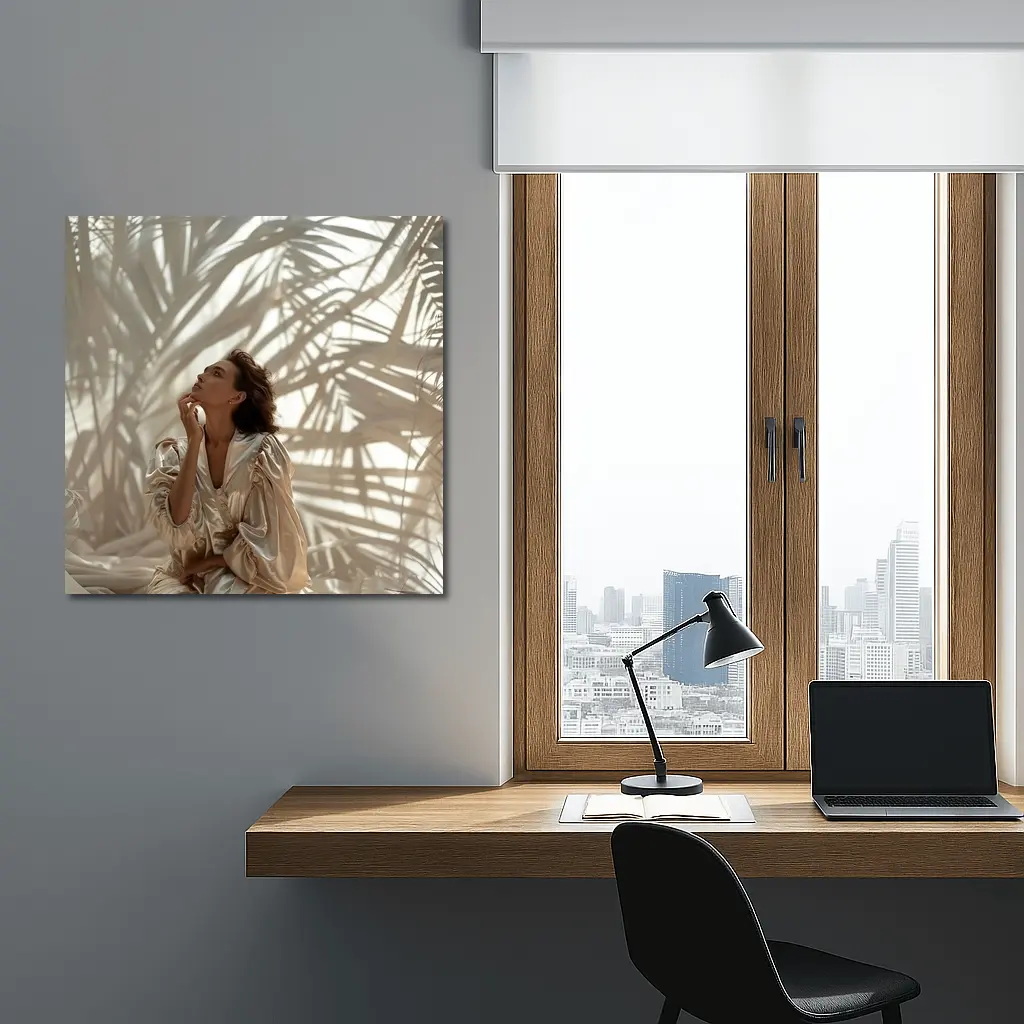 Woman in Silk Robe Palm Shadow Light – Wall Art