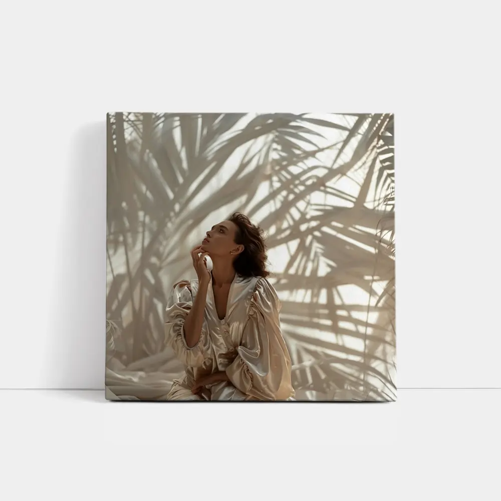 Woman in Silk Robe Palm Shadow Light – Wall Art