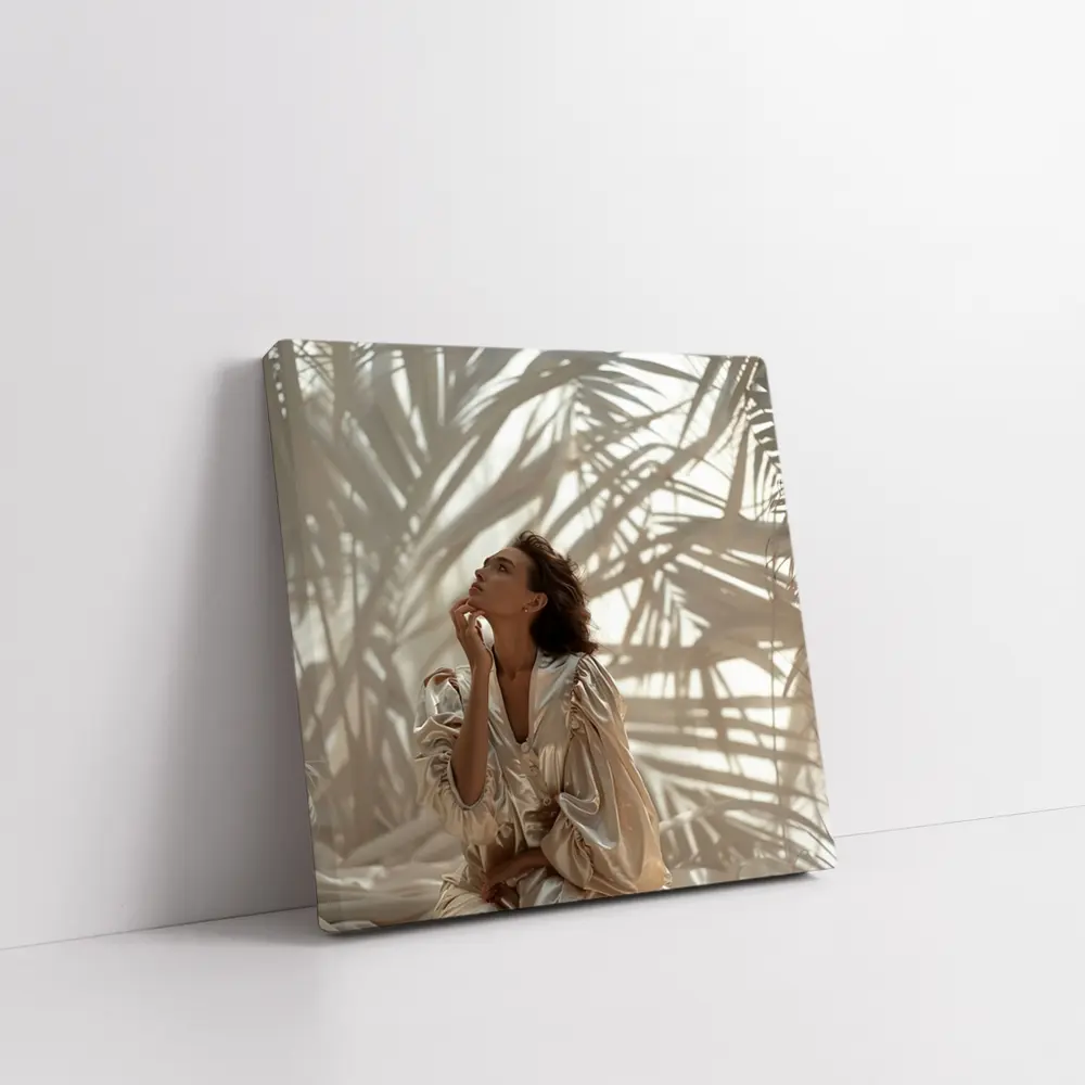 Woman in Silk Robe Palm Shadow Light – Wall Art